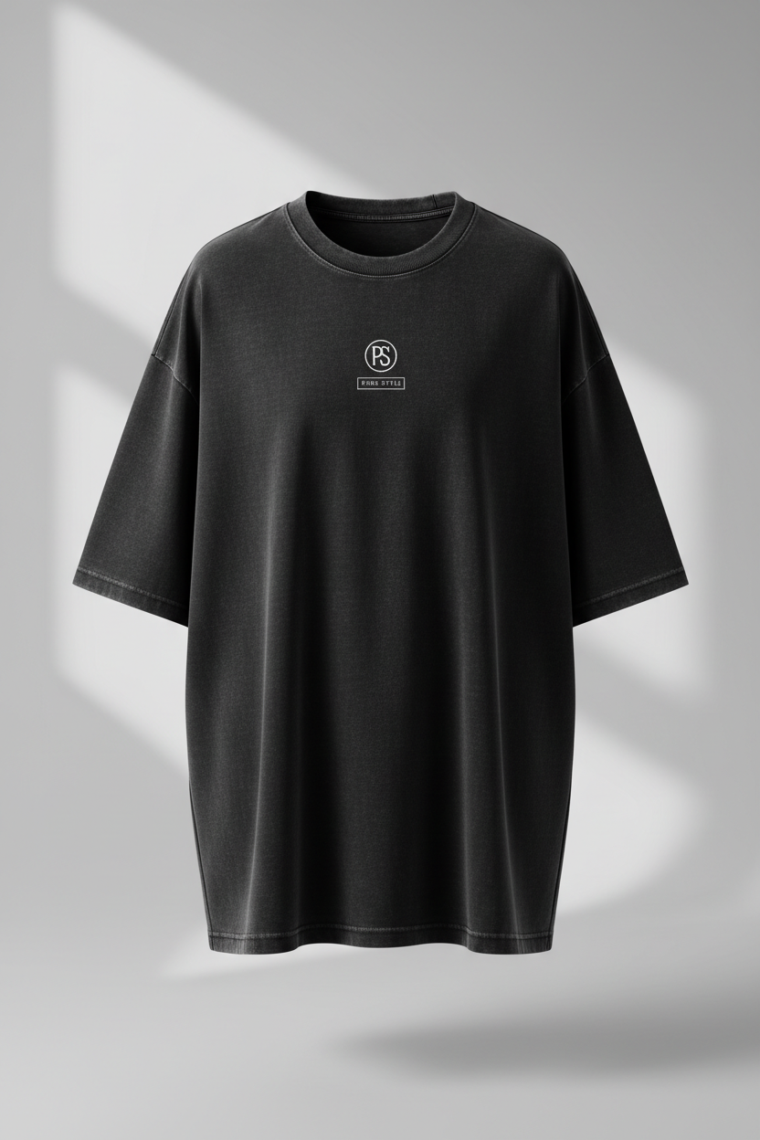 PURE STYLE oversized black tee with PS monogram chest logo