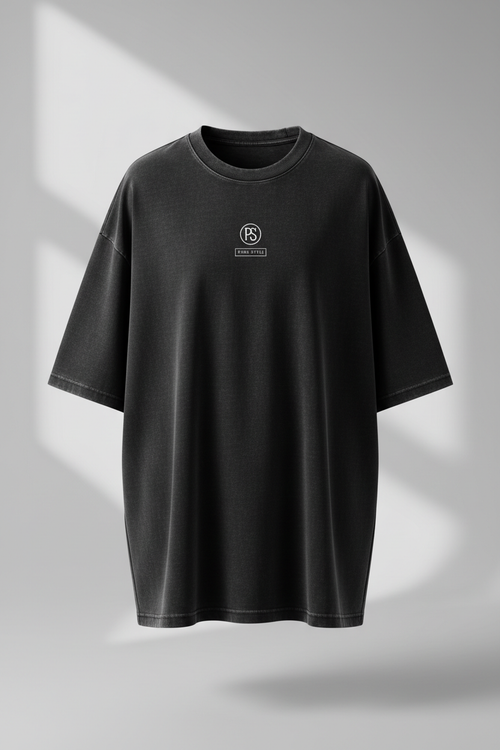 PURE STYLE oversized black tee with PS monogram chest logo