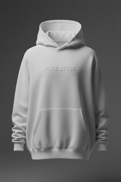 PURE STYLE heavyweight white hoodie with PS monogram