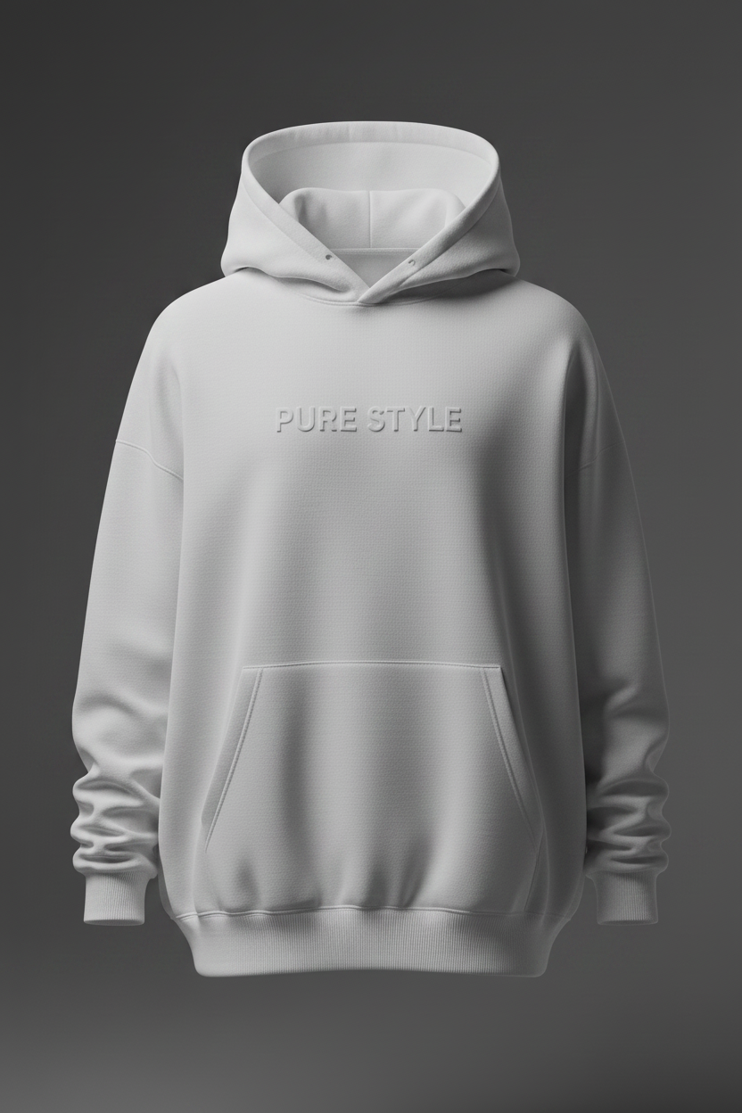 PURE STYLE heavyweight white hoodie with PS monogram