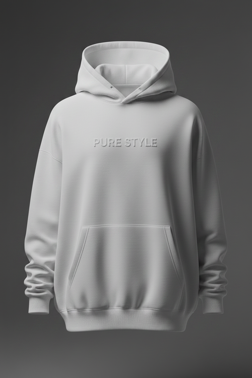 PURE STYLE heavyweight white hoodie with PS monogram