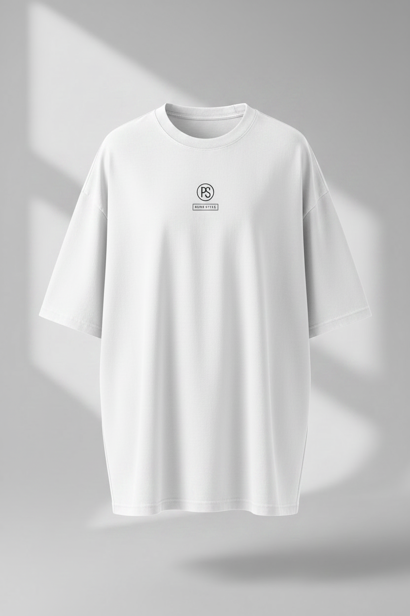 PURE STYLE oversized white tee with PS monogram chest logo