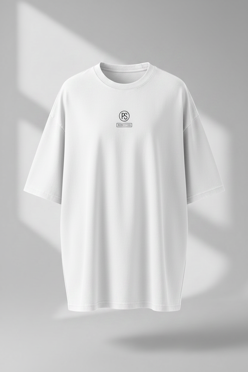 PURE STYLE oversized white tee with PS monogram chest logo