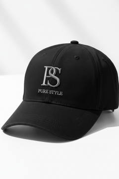 PURE STYLE embroidered PS monogram black cap