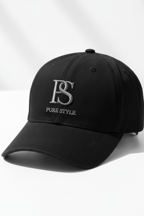 PURE STYLE embroidered PS monogram black cap