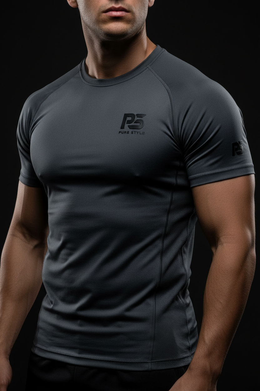 PURE STYLE athletic performance tee with PS monogram