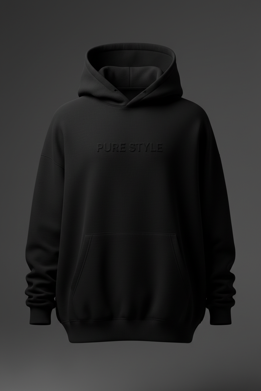 PURE STYLE heavyweight black hoodie with PS monogram