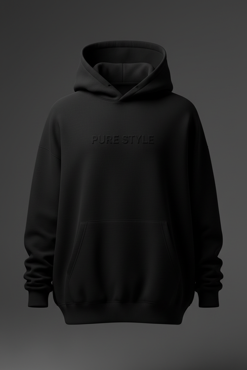 PURE STYLE heavyweight black hoodie with PS monogram